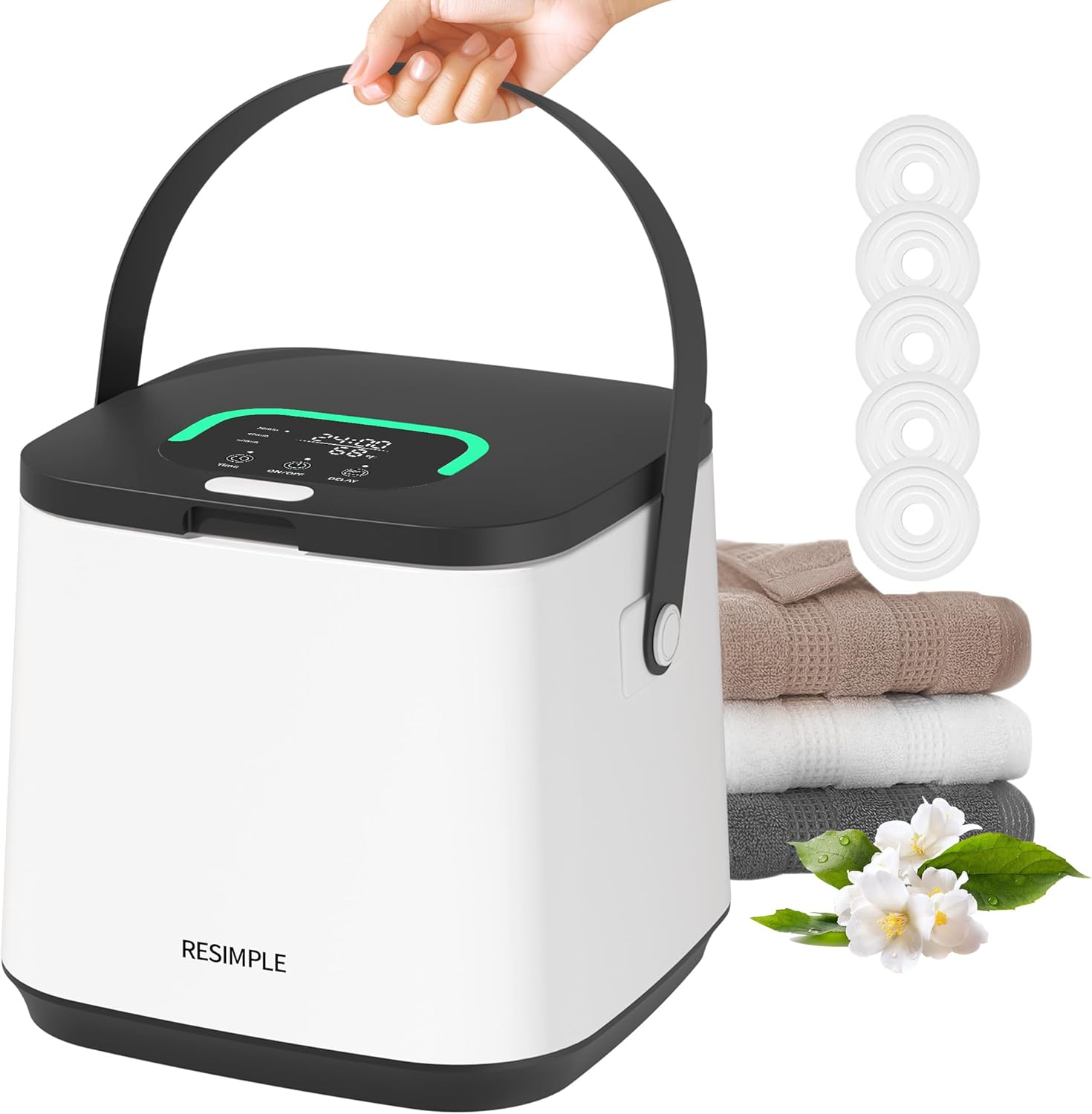 Towel Warmer for Bathroom, 16L Hot Towel Warmers Bucket with LED Display, 3 Heating Modes, Up to 24 Hour Delay, Luxury SPA Towel Heater with Handle - White/Black