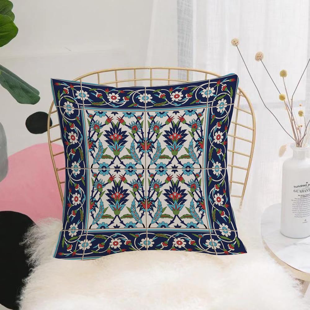 HYMSXW Cushion Cover,Throw Pillow Case Home Decorative for Living Room Bedroom Sofa Chair 20X20 Inch,Gorgeous seamless pattern from tiles and border. Moroccan Portuguese Turkish Az,Pillowcase 50X50cm
