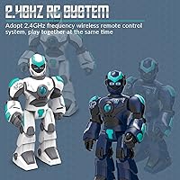 Vista 13 de STEMTRON Juguetes robot para niños, robot programable de control remoto con detección de gestos, control de voz y cara LED, 15 3/4 pulgadas (azul)