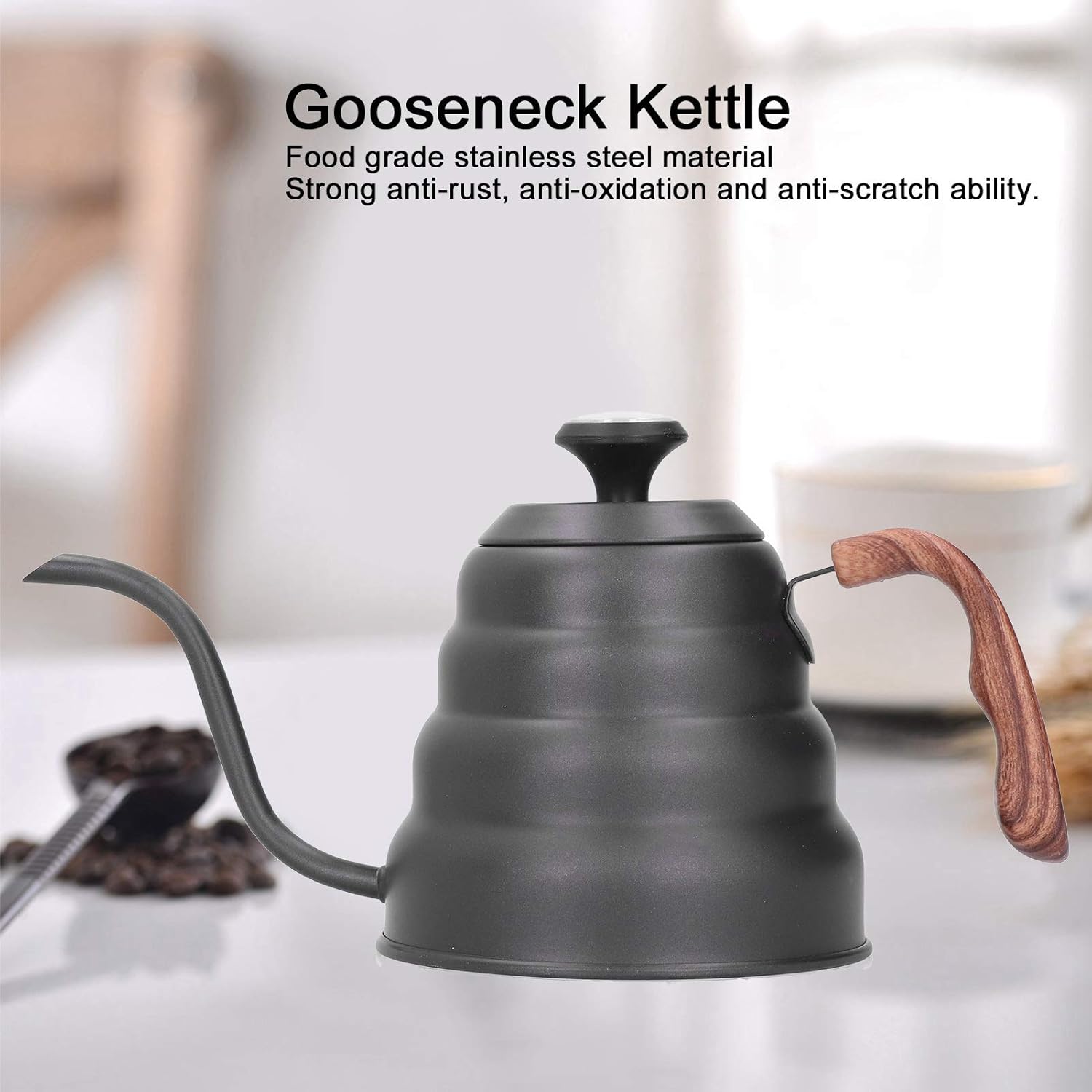 Ymiko 1.2L Stainless Steel Gooseneck Coffee Kettle, Pour Over Coffee Pot with Thermometer and Wood Handle, for and Tea Brewing