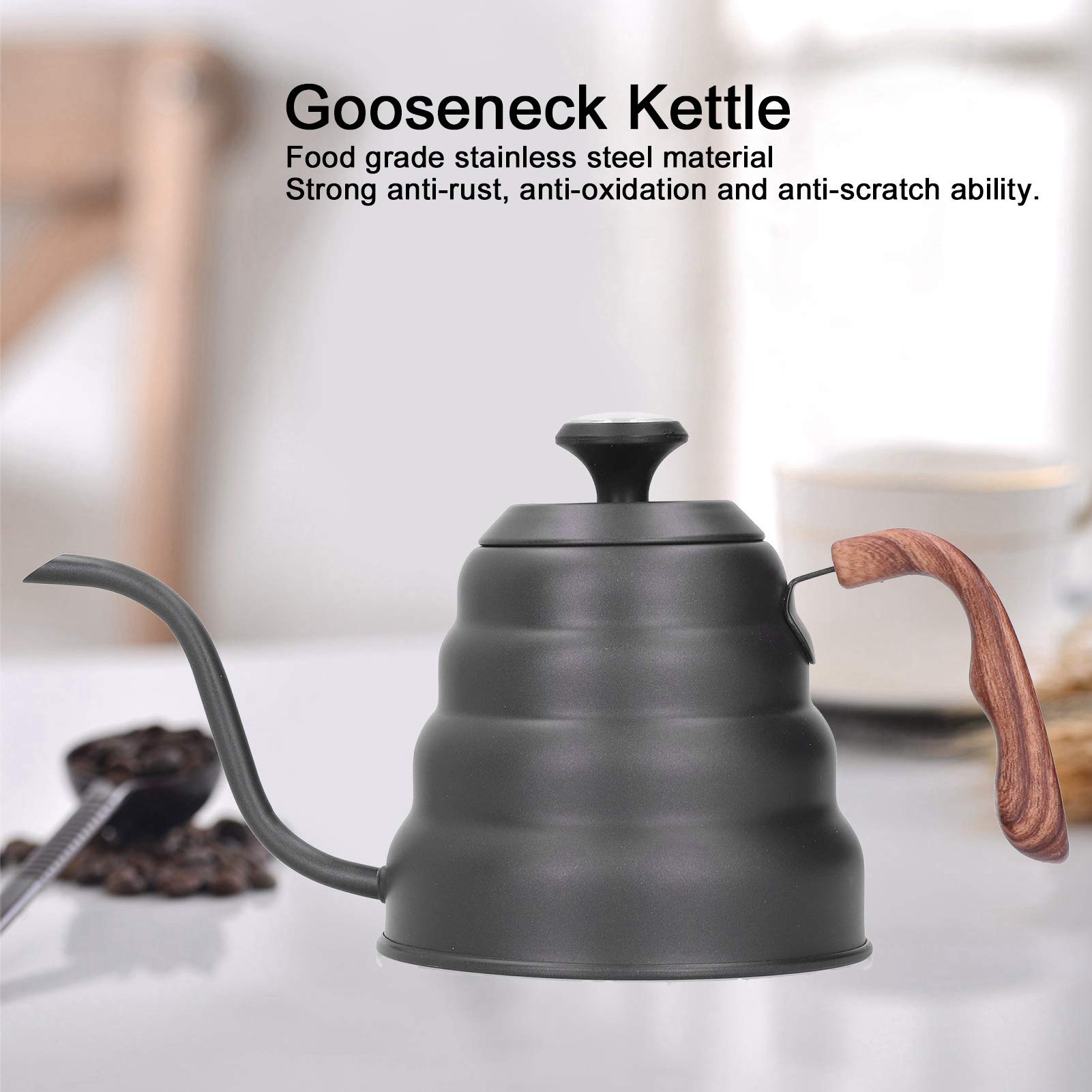 Kaffeetropfkessel Schwanenhals Stovetop Black Schwanenhals Wasserkocher Mit Thermometer, 1200ml Wasserkocher Induktion Edelstahl Gooseneck Kettle Schwanenhals