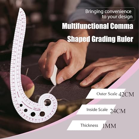 French Curve Ruler, DIY Sewing Curved Ruler Sewing, Metric Sewing Ruler, Comma Grading Ruler Drawing Template Tool, Pattern Making Ruler for Beginner Tailor Designers