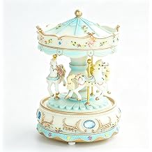 Carousel Music Box, Clock Mechanism, 3 Horses with Color Changing LED Lights, Rotating Horse Music Box, Carousel Horse Decoration for Christmas, Birthday, Day