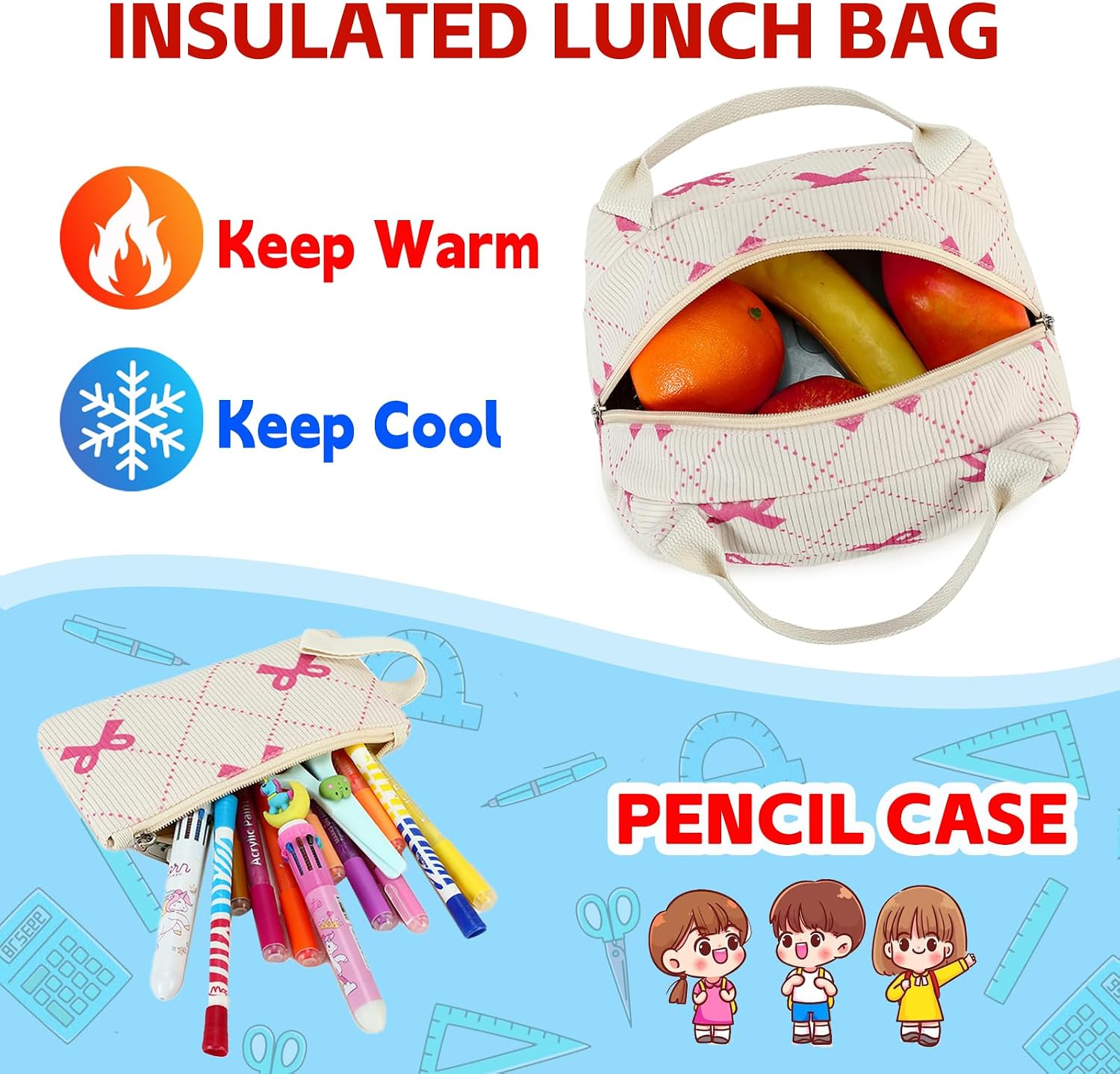 School Backpacks for Teen Girls Bookbags Lightweight Kids Backpack School Bags Set with Lunch Box Pencil Case, Waterproof Laptop Backpack Casual Daypacks (Pink bow tie) image 3