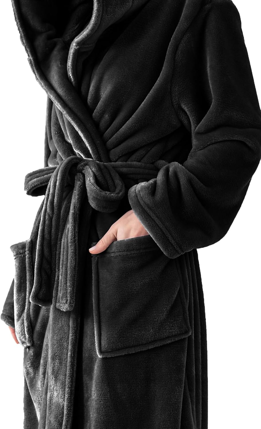 Robes for Women - Hooded Plush Fleece Bathrobe with Sash & Pockets, Full-Length Lightweight Spa Robe - Image 4