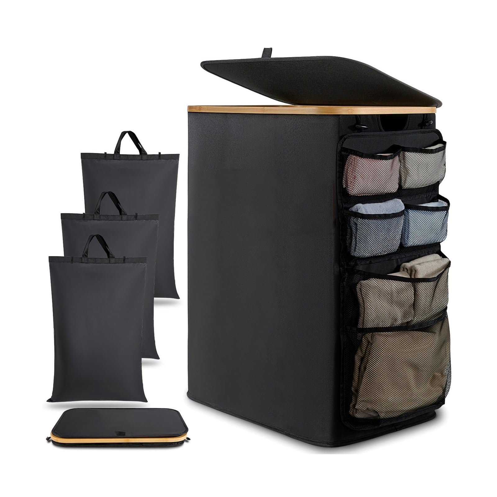 Cesto for la ropa sucia con tapa, Baño y salón for organizar Ahorra espacio Gran capacidad Resistente Portátil Plegable Cesto de almacenaje(Negro)