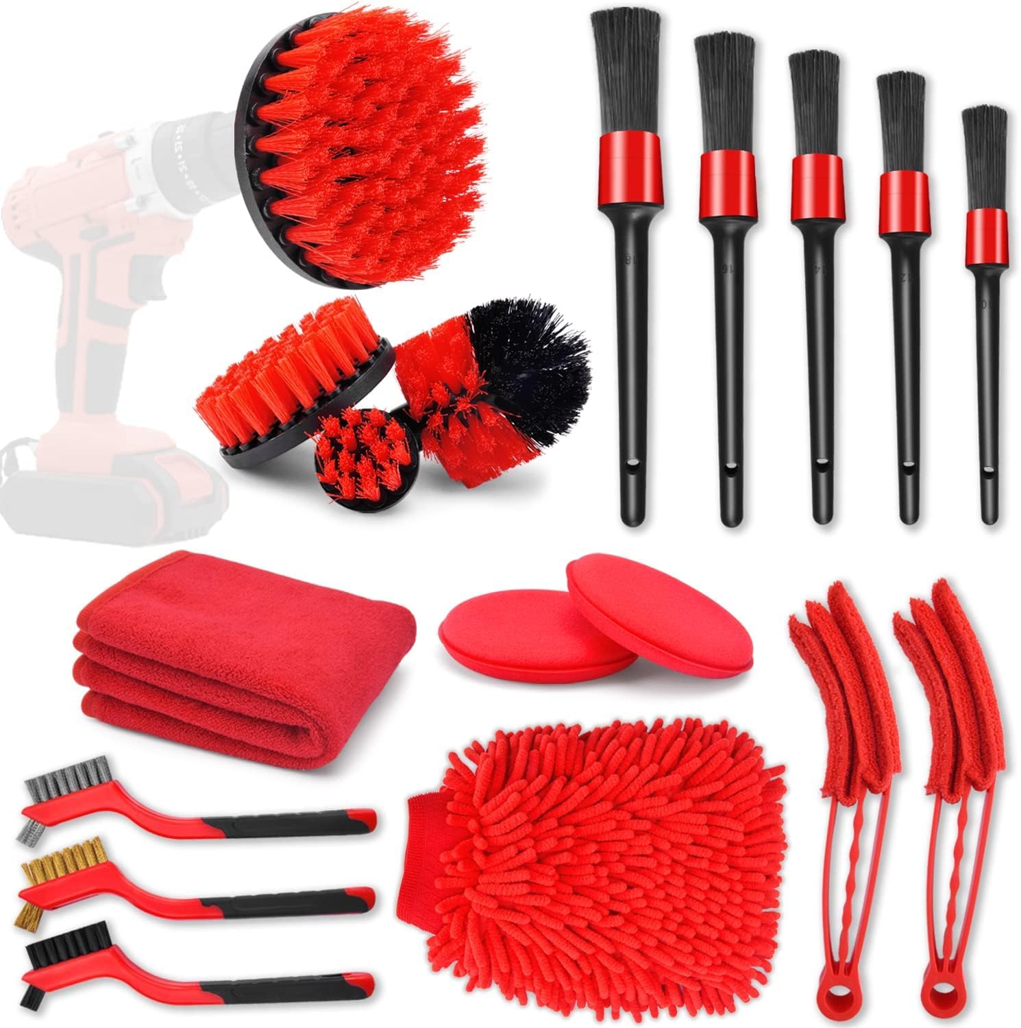 19Pcs Car Detailing Kit, Car Detailing Brush Set, Auto Detailing Drill Brush Set, Car Detailing Brushes, Car Wash Kit, Car Accessories, Car Cleaning Tools Kit for Interior, Exterior, Wheels-image-40