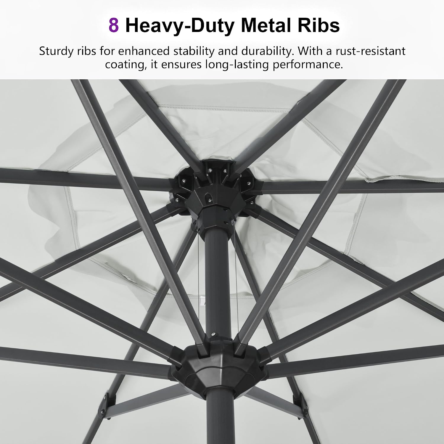 PURPLE LEAF 12' x 9' Rectangle Patio Market Umbrella with Base Outdoor Table Umbrellas Aluminum Frame Sun Shade with 8 Sturdy Ribs for Garden Deck Lawn Pool White