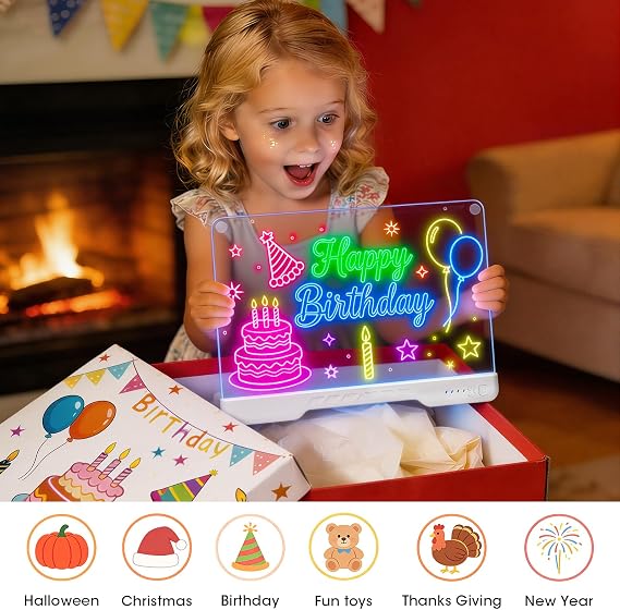 Rechargeable LED Drawing Board,10 Colors & 4 Models Light up LED Note/Message/Doodle Glow Tablet, 16-inch Dry Erase Board for Kids/Boys/Girls/Teens