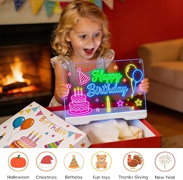 Rechargeable LED Drawing Board,10 Colors & 4 Models Light up LED Note/Message/Doodle Glow Tablet, 16-inch Dry Erase Board for Kids/Boys/Girls/Teens