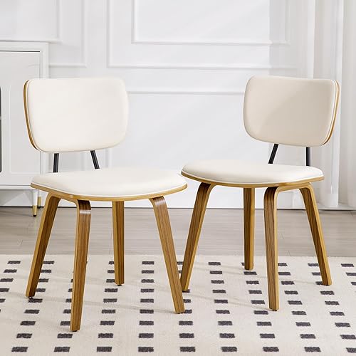 Miniatura 8 de Juego de 2 sillas de comedor, modernas de piel sintética de mediados de siglo, sillas de comedor de cocina, sillas laterales tapizadas sin brazos