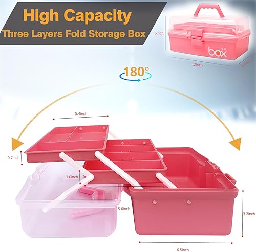 Miniatura 6 de Caja de almacenamiento plegable de tres capas de 12 pulgadas, estuche de manualidades de arte, caja de herramientas portátil para costura,