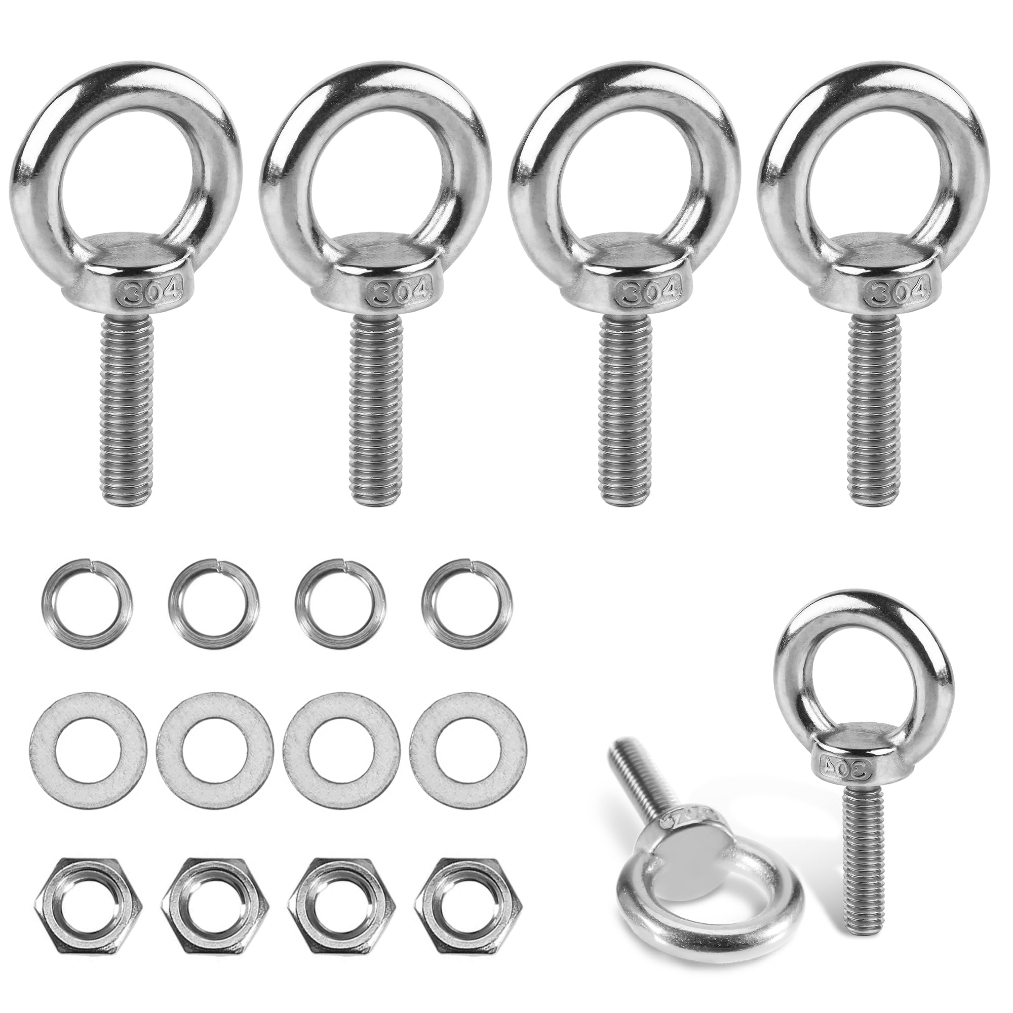 Vite ad anello M8, 4 viti ad occhiello in acciaio inox 304, con tappo a vite e rondelle, occhielli a vite, viti ad anello per il fissaggio, per appendere, interni, esterni