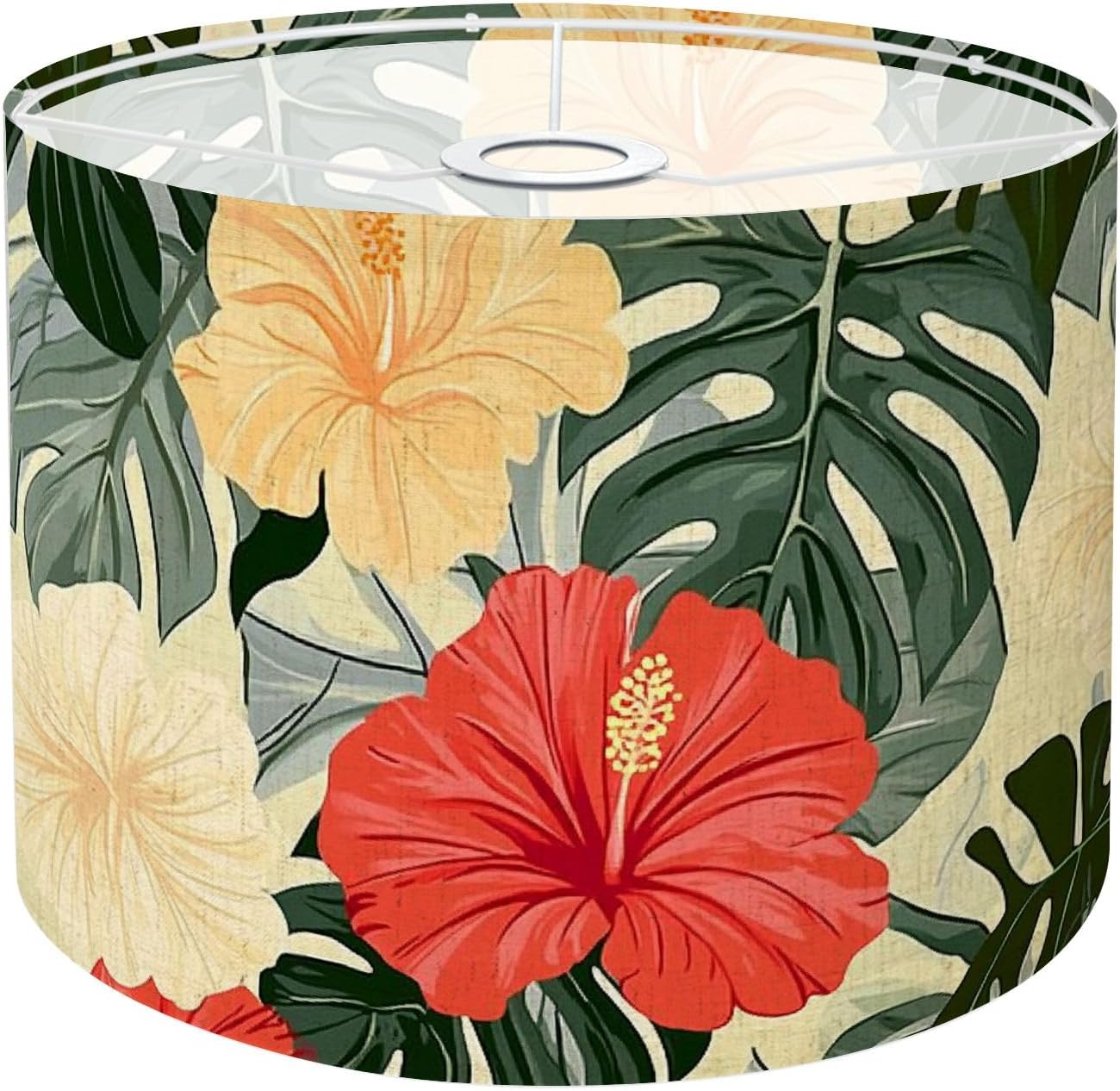 Drum Lamp Shades Summer colorful hawaiian seamless tropical plants hibiscus Lamp Shade for Floor Lamps Table Lamps Pendant Light 11"x8.9" Linen Replacement Large Lampshades