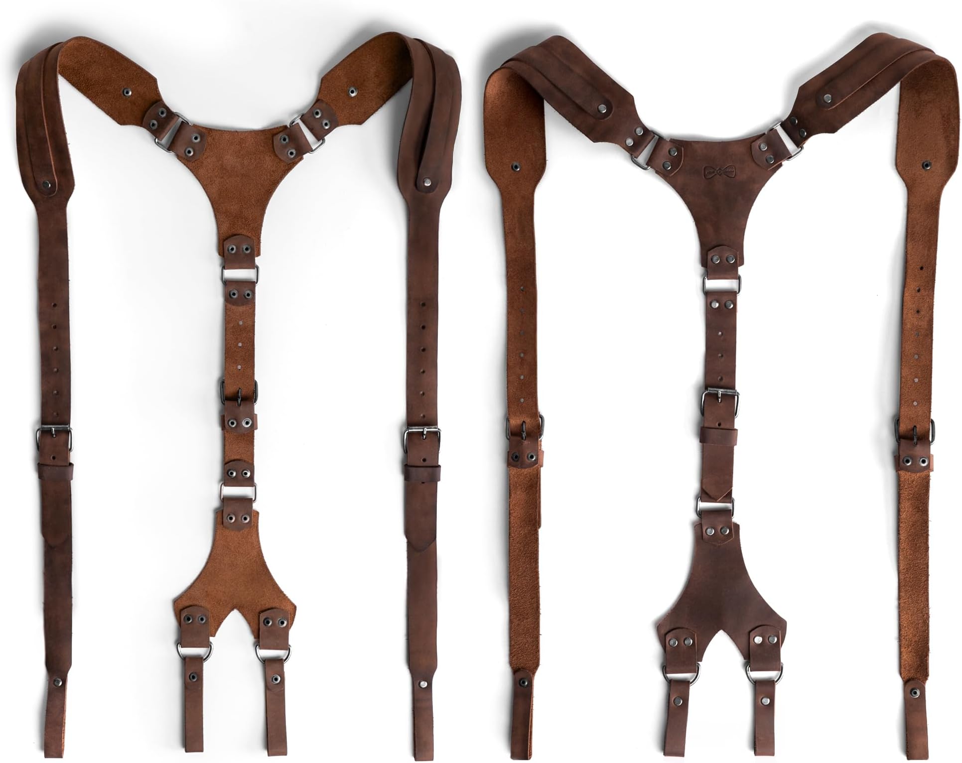 Riveted Suspenders with Adjustable Size Straps, Full Grain Leather, Handmade