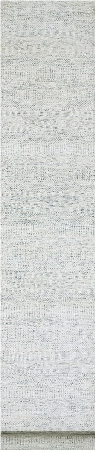 Stonington Gray Modern Hand Knotted Plain Undyed Wool Grass Design XL Runner Rug (2'5"x15'10")