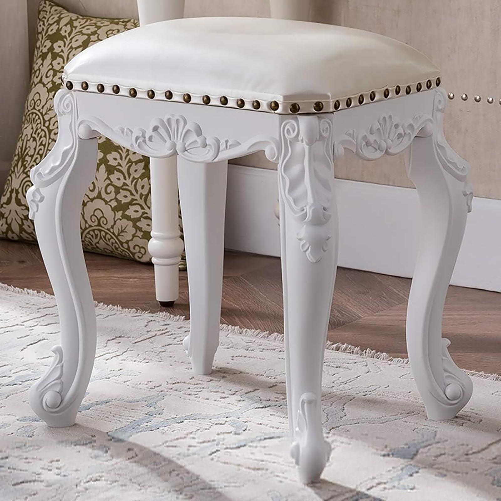 Repose-Pieds en Cuir et Bois Massif Marron Style Européen