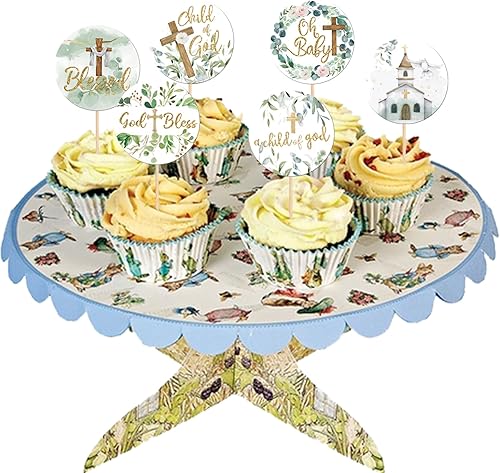 Miniatura 3 de 36 piezas de decoración de cupcakes de bautismo de vegetación con hojas florales que Dios bendiga cruz, selecciones de cupcakes Oh Baby First Holy