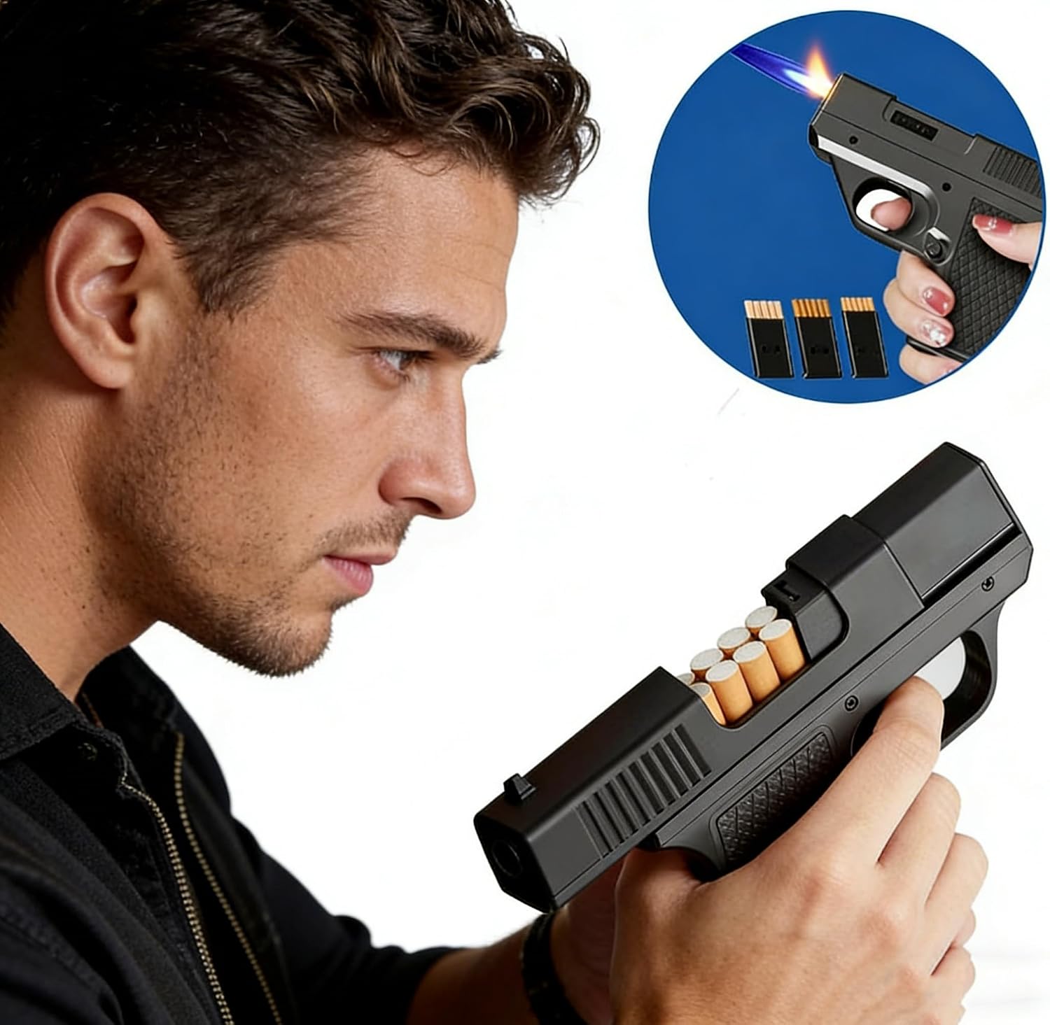 Windproof Blue Jet Flame Torch Lighter: Refillable Butane Lighter with 3 Protective Cases - Cool Gadget Gift for Men, Dad, Husband (No Fuel)