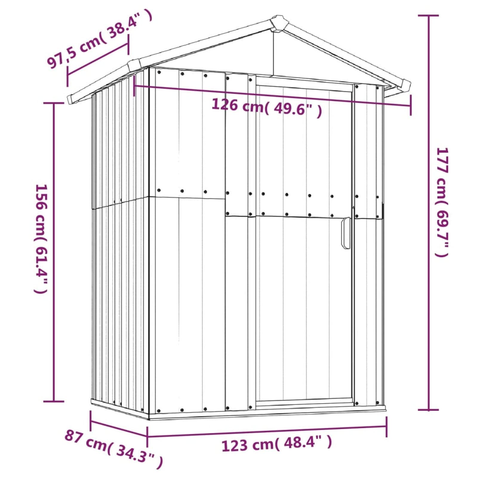 Tidyard Capanno da Giardino in Acciaio Zincato per Esterno, Casetta Attrezzi Grigia, 126x97,5x177 cm