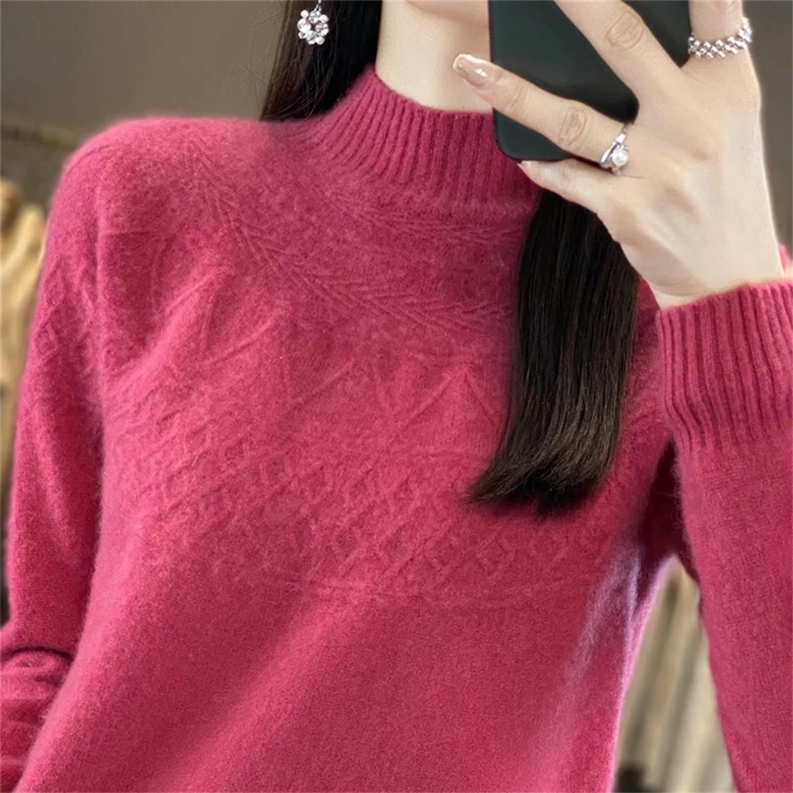 Damski sweter sweter damski sweter z golfem modny sweter luźny sweter w jednolitym kolorze