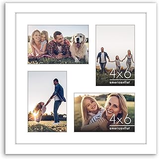 Americanflat 12x12 Collage Picture Frame with Shatter-Resistant Glass - Fits Four 4x6 Photos or One 12x12 Photo - Gallery Wall Frame Set - Signature Collection - Photo Frame for Wall Display – White
