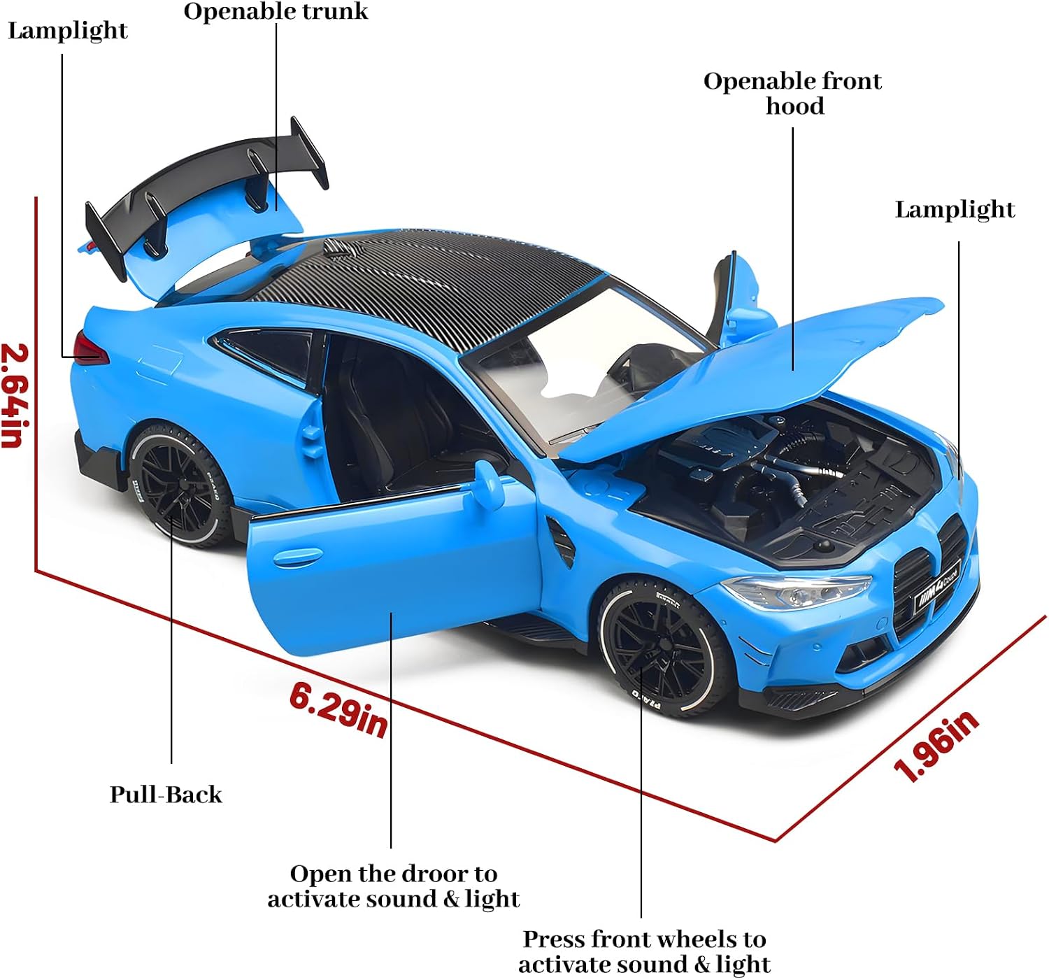 Toy Cars 1:32 Diecast Model Cars, with Light, Sound and Pull-Back Function, Zinc Alloy Car Models for Kids Who Love Automotive Mechanics & Collecting Exotic Sports Cars (Blue)