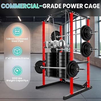 1200LB Power Cage, Squat Rack with LAT Pulldown, Multi-Function Weight Cage Strength Training Machine