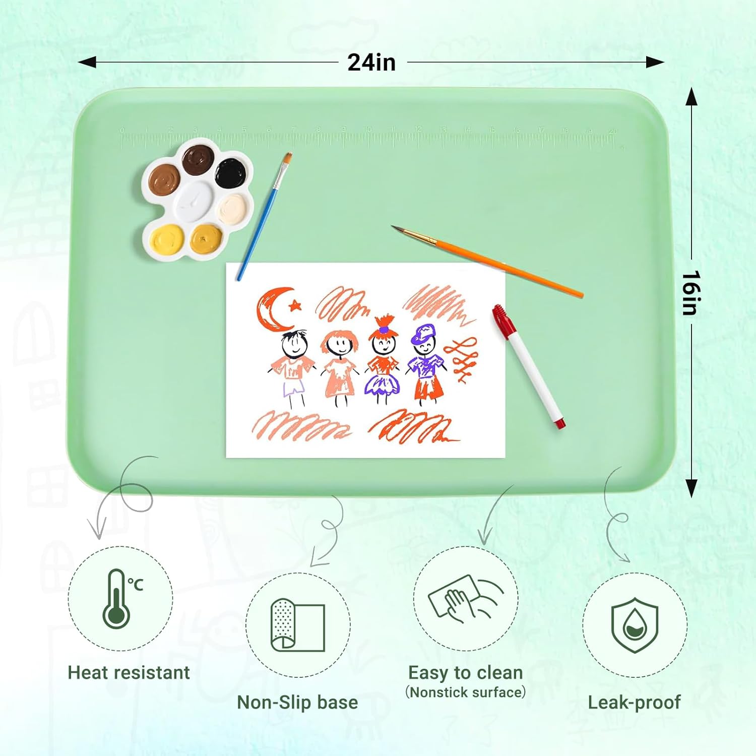 Premium Silicone Art Mat for Crafts, 24" x 16" Non-Slip Art Mat for Painting, Clay, Resin, Slime, Jewelry-Making, and Crafts – Waterproof & Easy to Clean, Raised Edges for Mess-Free Crafting (Green) - Image 3