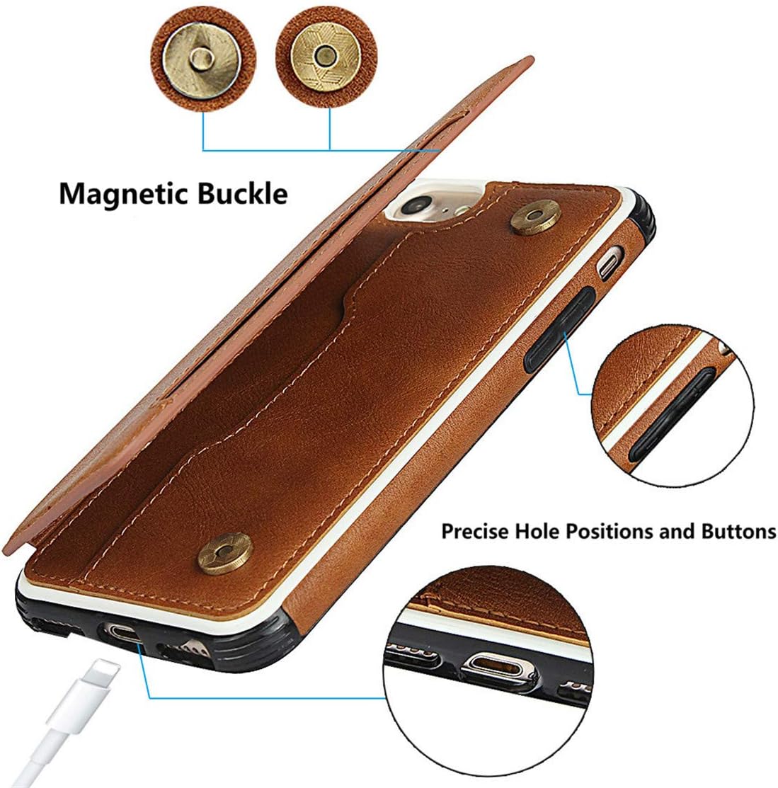 iCoverCase iPhone SE(2022)/SE(2020) iPhone 7/8/6/6s Wallet Case with Card Slots Holder and Wrist Strap Premium PU Leather Kickstand Magnetic Clasp Shockproof Flip Cover Case (Khaki)