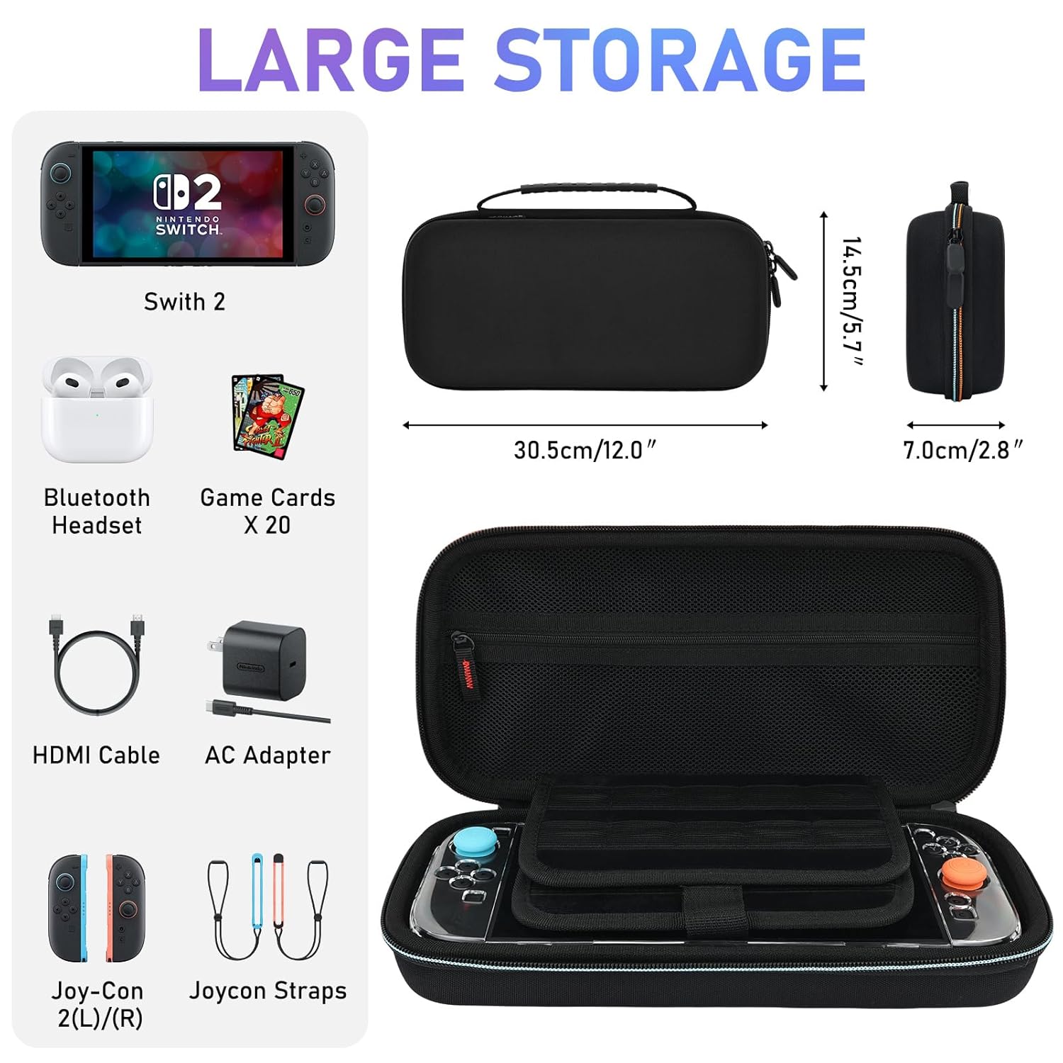 ARVOK Accessories Bundle for Nintendo Switch 2 case, Portable Carrying Case with Game Card Slots, Clear Hard Shell Protective Cover, 2 Screen Protectors & 4 Thumb Grips, Travel & Storage Kit - Image 2