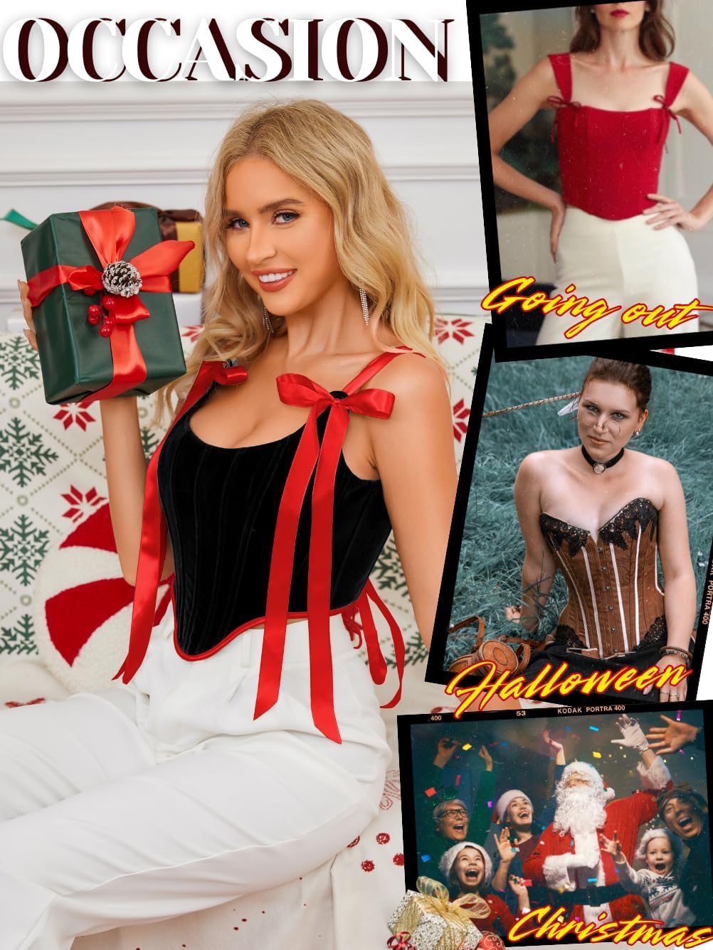 Kaei&Shi Velvet Corset Top,Bow Tie Front Lace-Up Corsets,Holiday Party Renaissance Costume Women