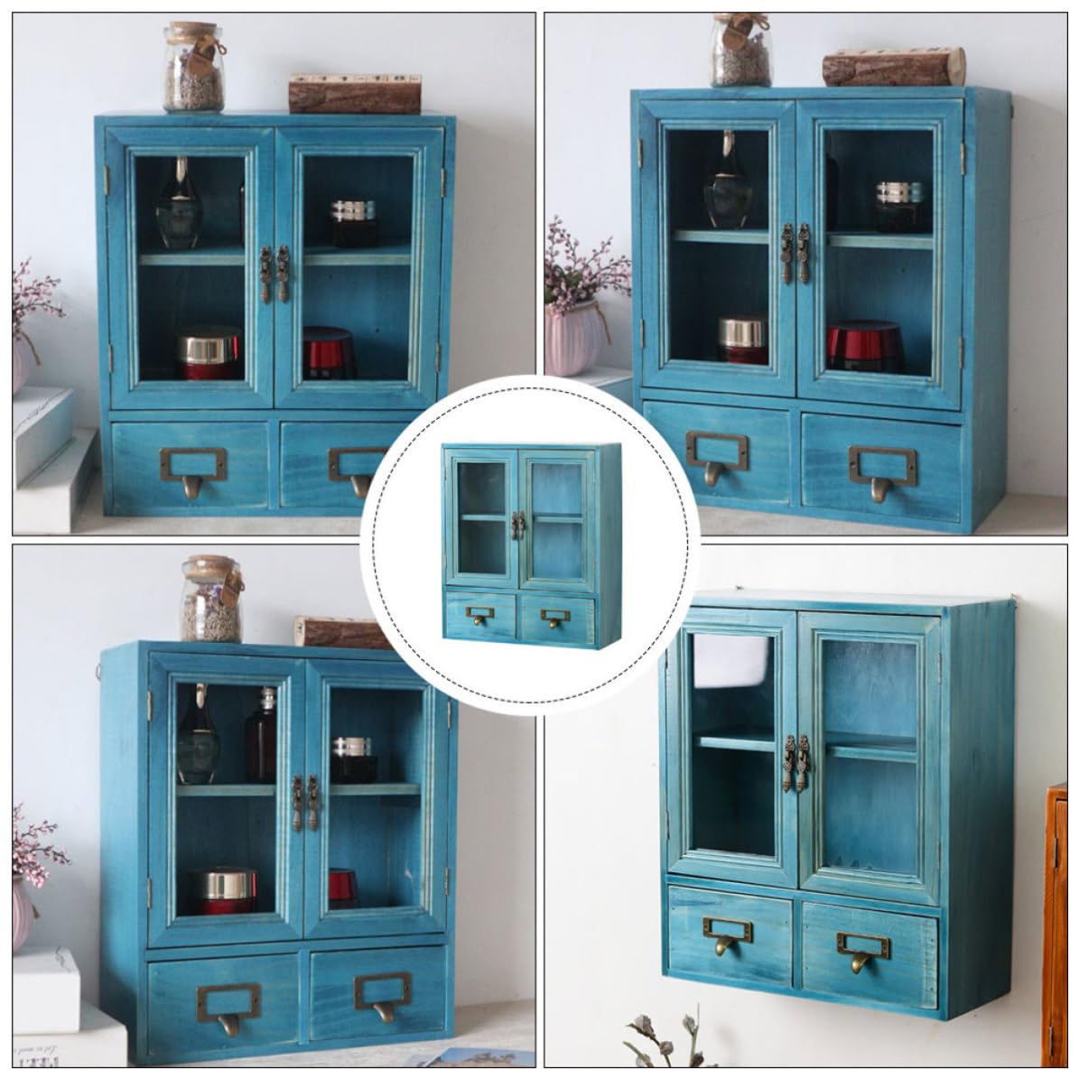KICHOUSE Organizer in Legno a 2 Livelli per Gioielli e Cosmetici, Portaoggetti da Scrivania per Ufficio e Casa Stile Moderno