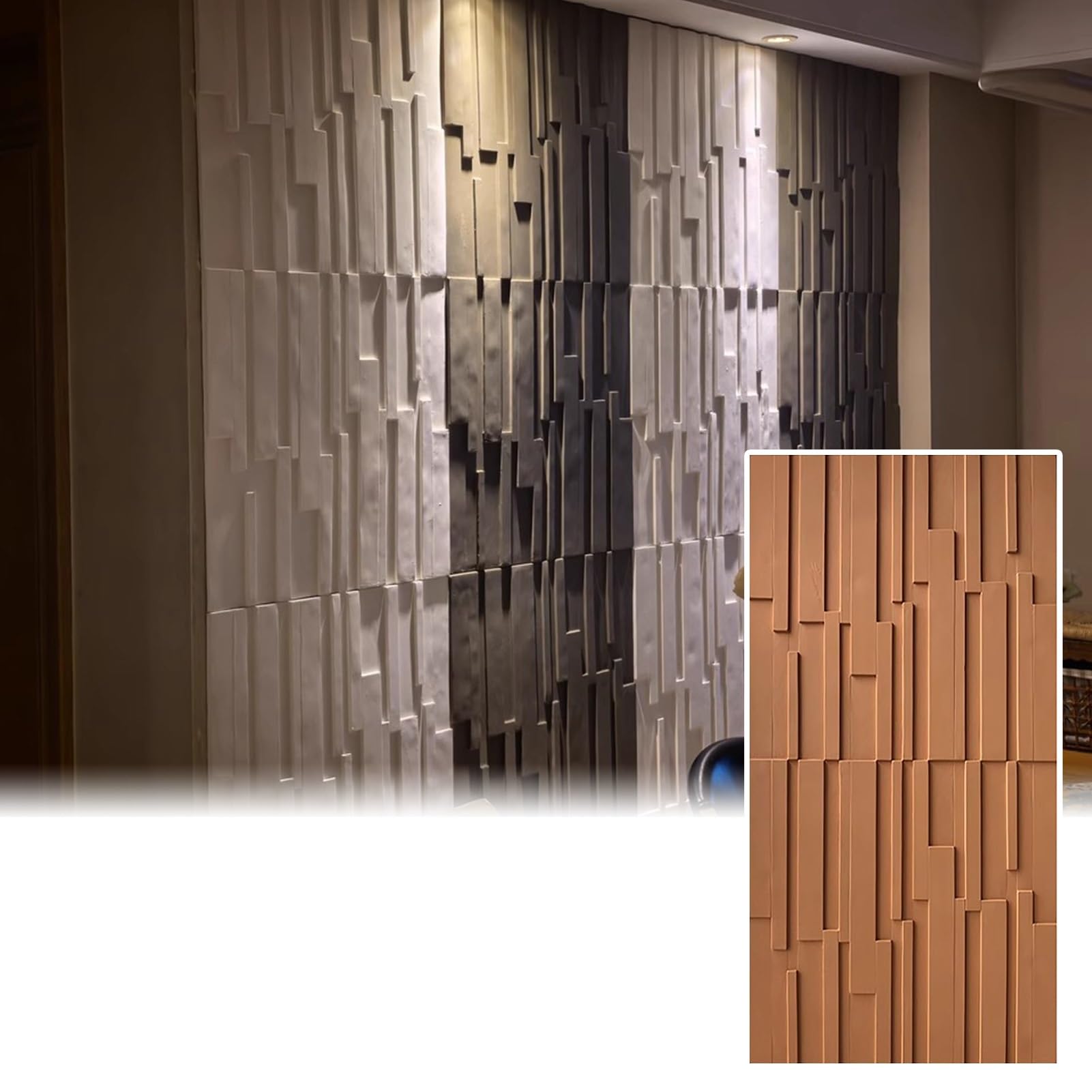 Fluted Textured 3D Wall Panel Covering, Slat Wall Cladding Panels for Home Art, Decorative Wainscoting Plate Cover for TV Backdrop/Living Room(Brown-B,2pack)