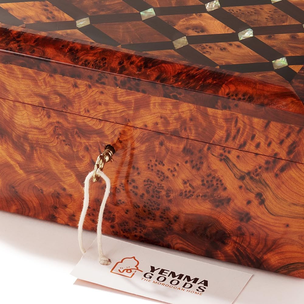 Handmade Thuya Wood Keepsake Jewelry Box with Mother Of Pearl and Cedar Wood Accents, Lockable Box w/Key
