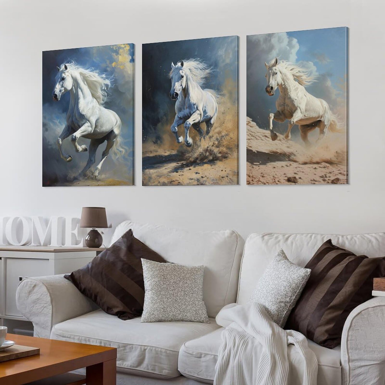 Amazon.co.jp: 3枚 戦場を駆ける白馬 絵画 インテリア ポスター 動物