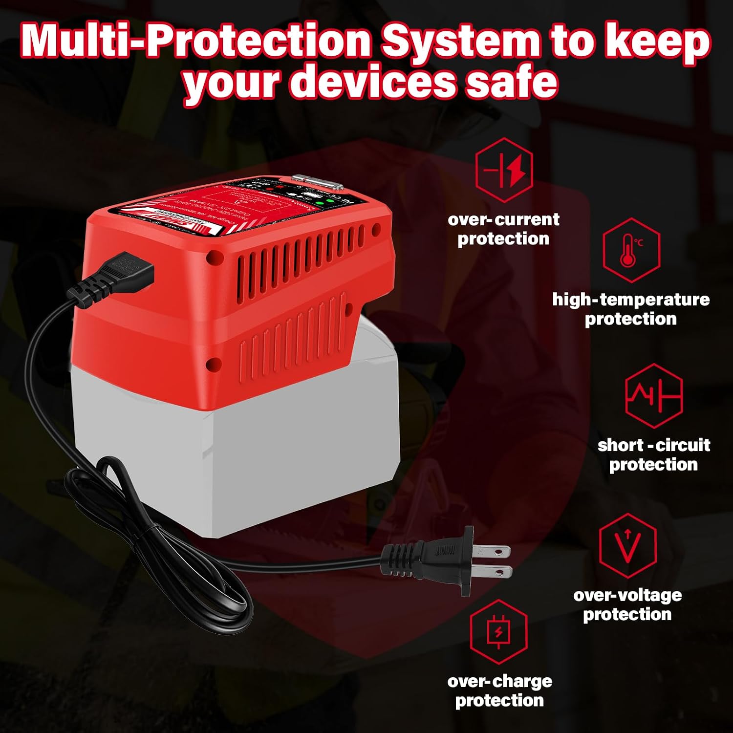 5A Rapid Charger Compatible with Milwaukee M18 18V XC Lithium Ion Battery 21V Output 100-240V Universal Charger Replacement for 48-59-1812 48-59-1808