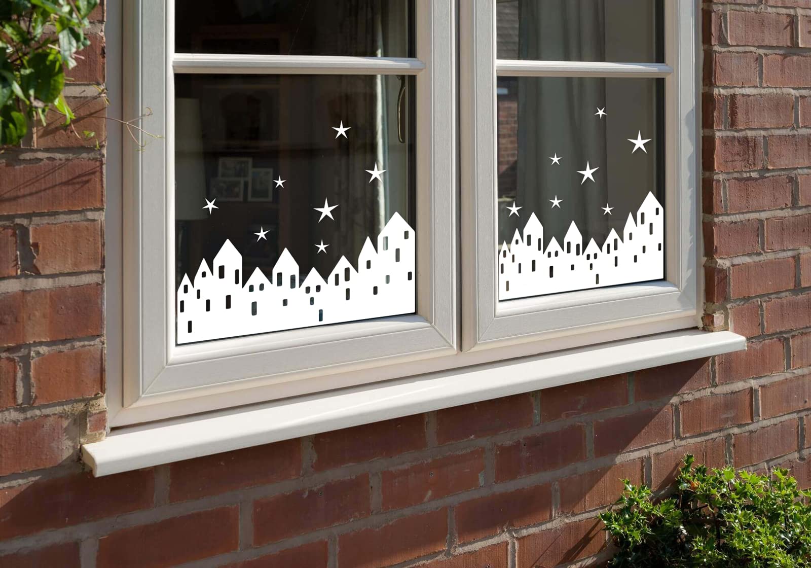Stika.co White Scandinavian House Silhouettes - Static Cling Vinyl Window Stickers - Festive Christmas Window Decorations, Reusable Scandi Houses
