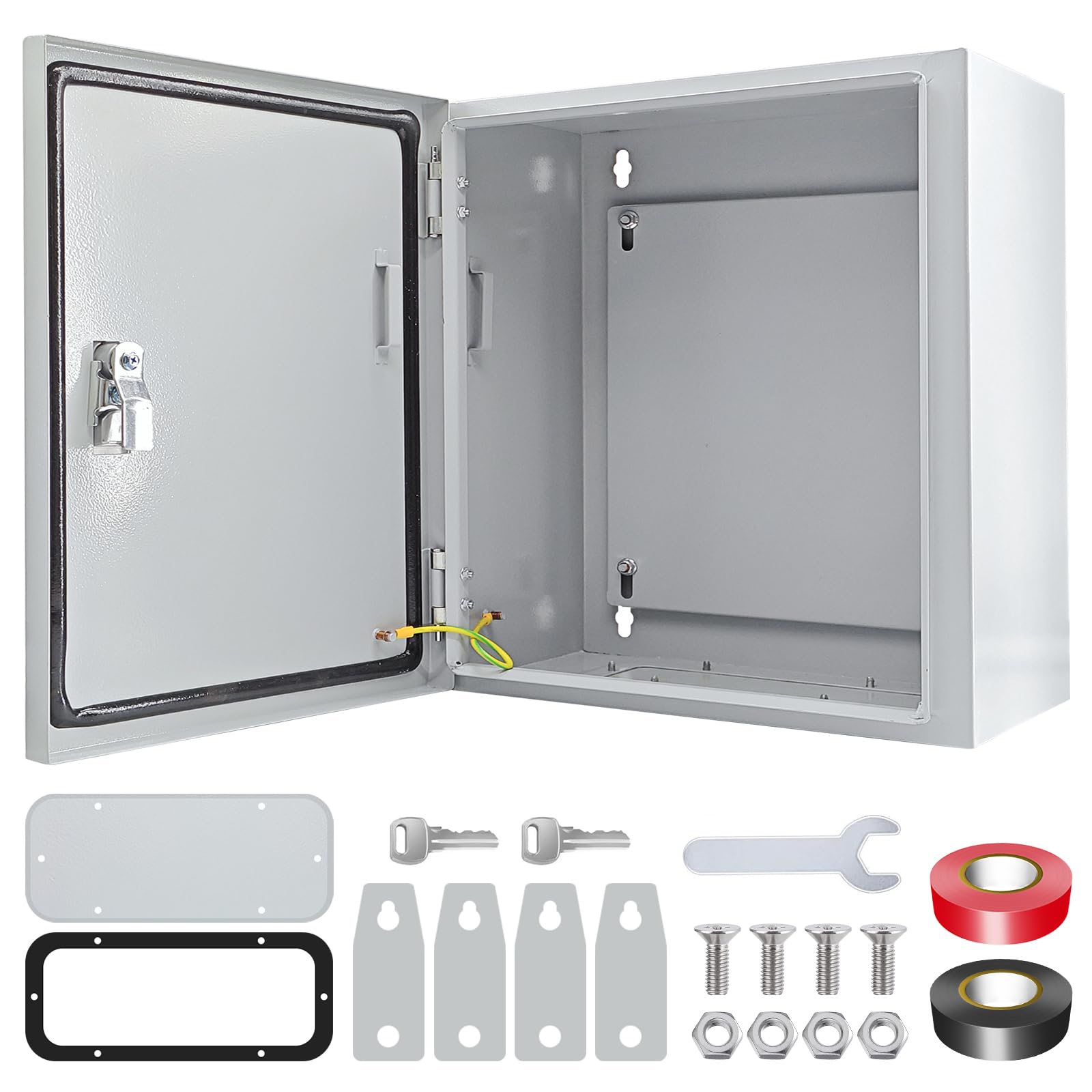 Electrical Box 12 x 12 x 8'' Steel Electrical Junction Box?NEMA 4X Steel Enclosure Box?Indoor&Outdoor Electrical Box Waterproof & Dustproof?Wall Mounted Universal?with Lock & Mounting Plate