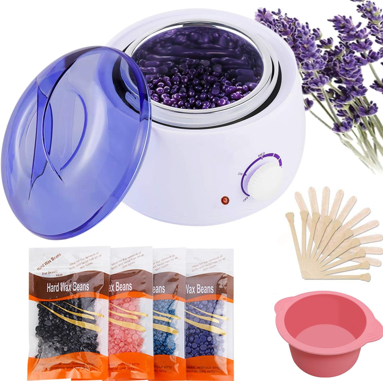 Wachswärmer Wax Warmer Heater Wachserhitzer Hair Removal Waxing Wachsgerät Heisswachs Haarentfernung mit 4 Wachsbohnen, 20 Holzspateln, 5 foil bowls- Augenbraue Gesicht Achsel Bikini Bein zu Hause