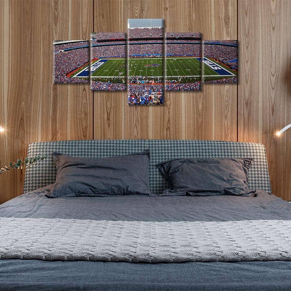 TUMOVO 5 Panel NY Canvas Wall Art Highmark Stadium Prints Buffalo Sports Artwork Wall Decor Home Picture for Bedroom Living Room American Football Paintings Posters Framed Ready to Hang, 50" Wx24 H