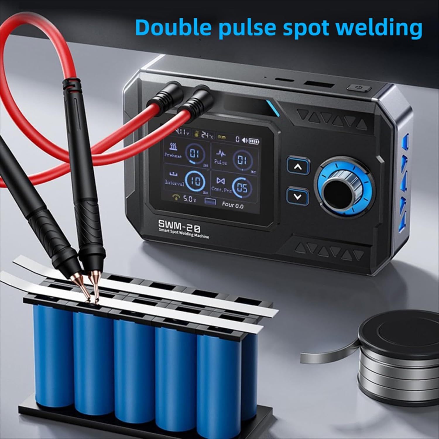 Garosa Battery Spot Welder, Portable 1200A Dual Pulse Welding Machine for DIY Repair with 5000mAh Rechargeable Battery 2.4 Inch TFT Screen ABS 0.1 to 0.25mm Sheets