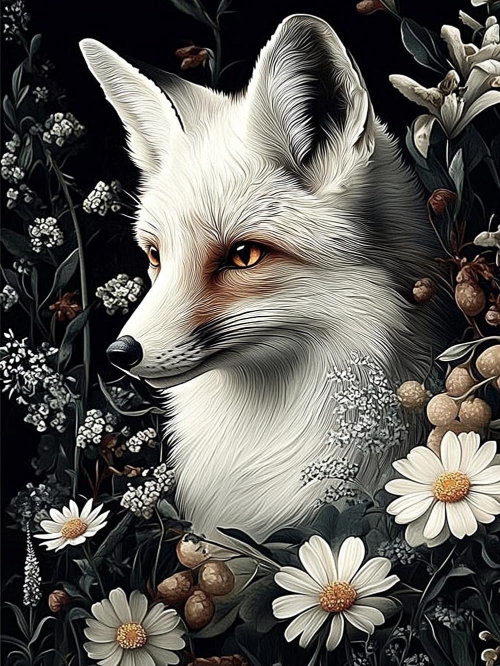 pigpigboss Flower Fox Diamond Painting Art Kit, 12 X 16 inches