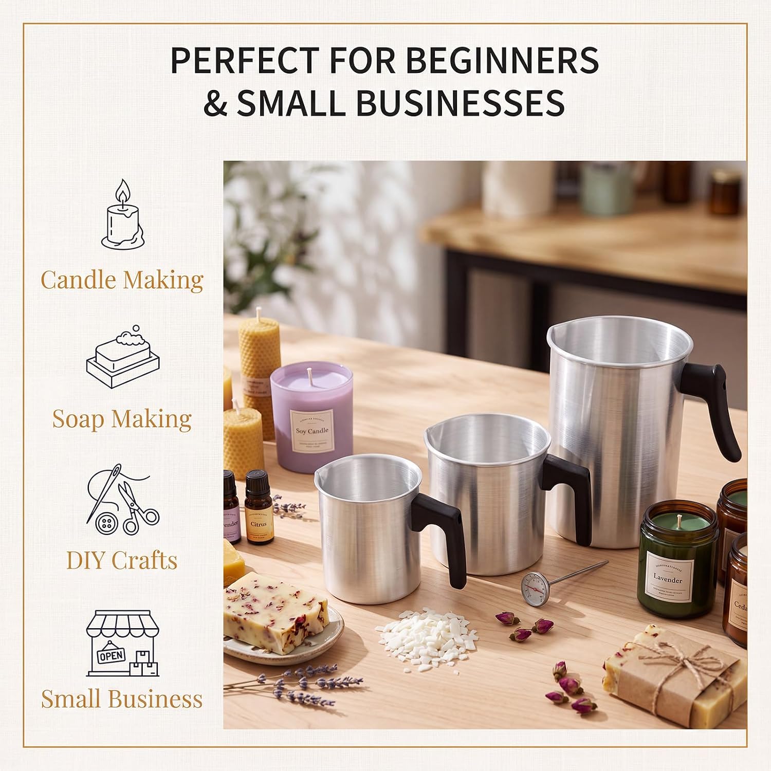 Romooa 3 Pcs Candle Making Pouring Pot 23/40 /101 oz, Wax Melting Supplies