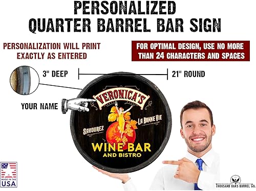 Vista 169 de THOUSAND OAKS BARREL CO. Personaliza el letrero de un cuarto de barril con cócteles de gato negro, barril de vino hecho de madera de roble de alta