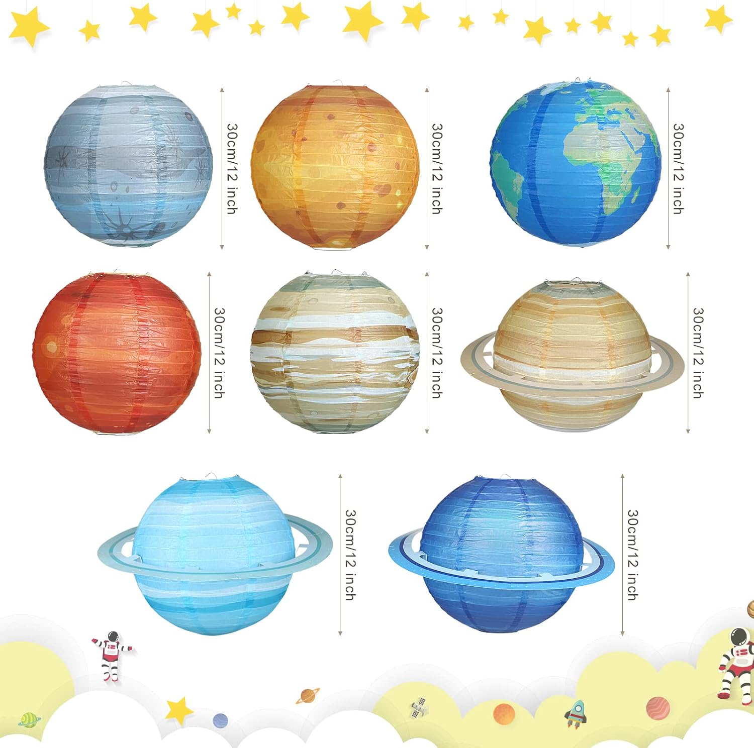 KESOTE 8 Pcs Planet Paper Lanterns, 12 Inch Space Party Decorations - Image 3
