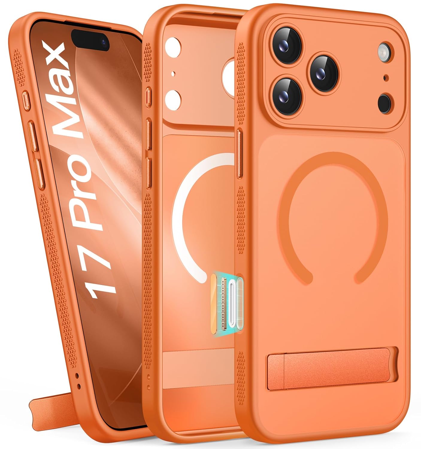 for iPhone 17 Pro Max Case Magnetic with Stand, Camera Control Button, Full Lens Protection, Compatible with MagSafe, Military Grade, Translucent Thin Women Men Hard Case for 17 Pro Max, Orange