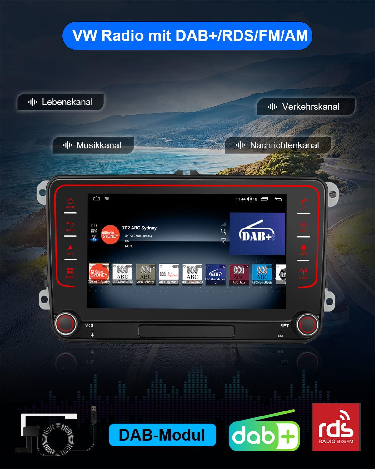 Autoradio mit Bildschirm für VW Golf 5 6 T5 Passat Polo 6R Tiguan Seat Skoda, 7 Zoll VW Caddy Radio 2Din mit Apple CarPlay Android Auto Mirrorlink DAB+ Navi Bluetooth WLAN Canbus GPS 8-Kern 4+64GB