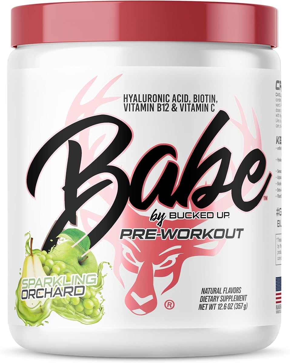 Bucked Up Babe Pre Workout powder for Women | Sparkling Orchard | 6g Citrulline, 2g Beta-Alanine, 100mg Hyaluronic Acid, 5mg Biotin and 5 other registered trademarked ingredients | 30 servings | 12.6 OZ