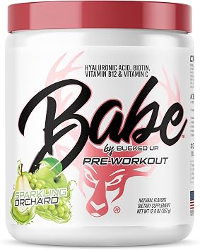 Babe Pre Workout powder for Women | Sparkling Orchard | 6g Citrulline, 2g Beta-Alanine, 100mg Hyaluronic Acid, 5mg Biotin and 5 other registered trademarked ingredients | 30 servings | 12.6 OZ